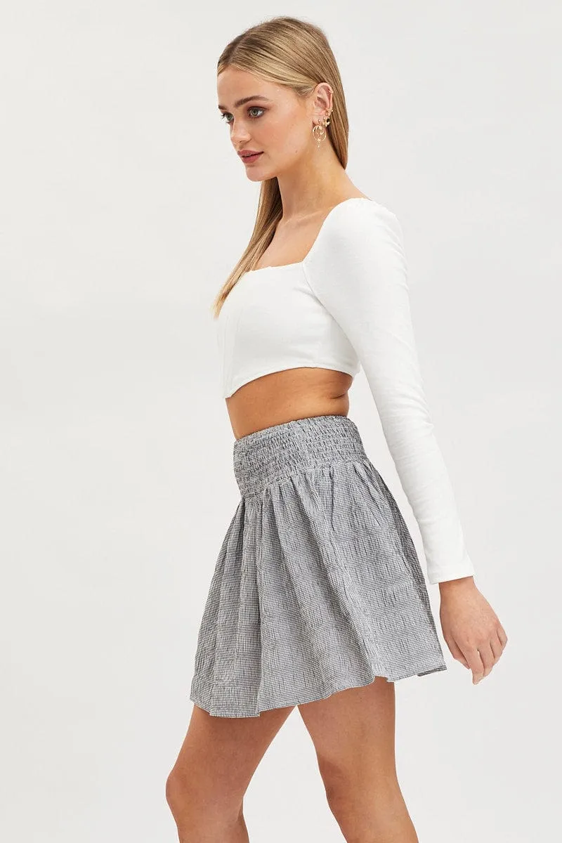 Check Flare Skirt High Rise Shirred Waist
