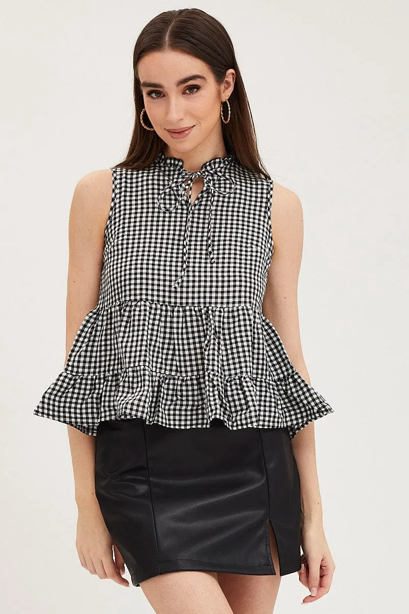 Check Gingham Wrap Top
