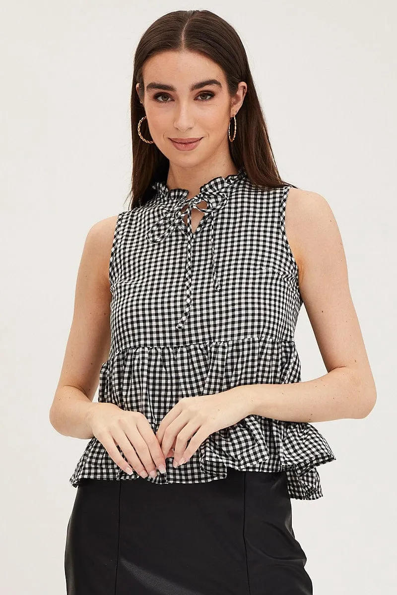 Check Gingham Wrap Top