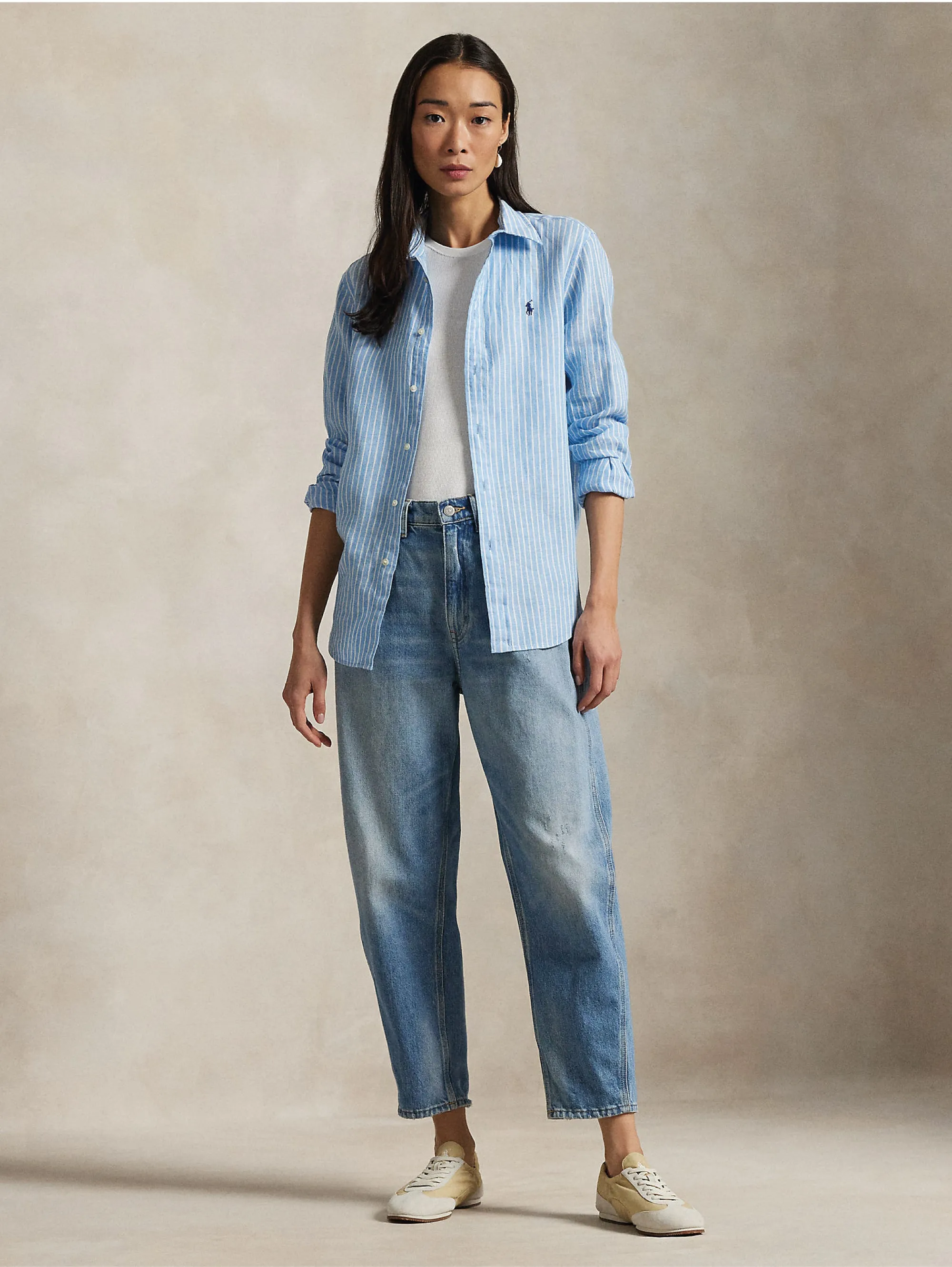 Classic Fit Striped Linen Shirt Blue/White