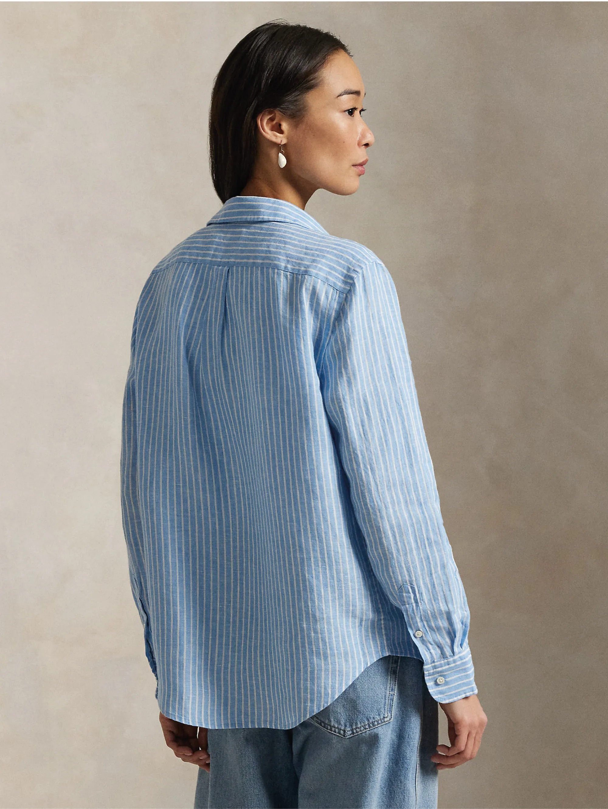 Classic Fit Striped Linen Shirt Blue/White