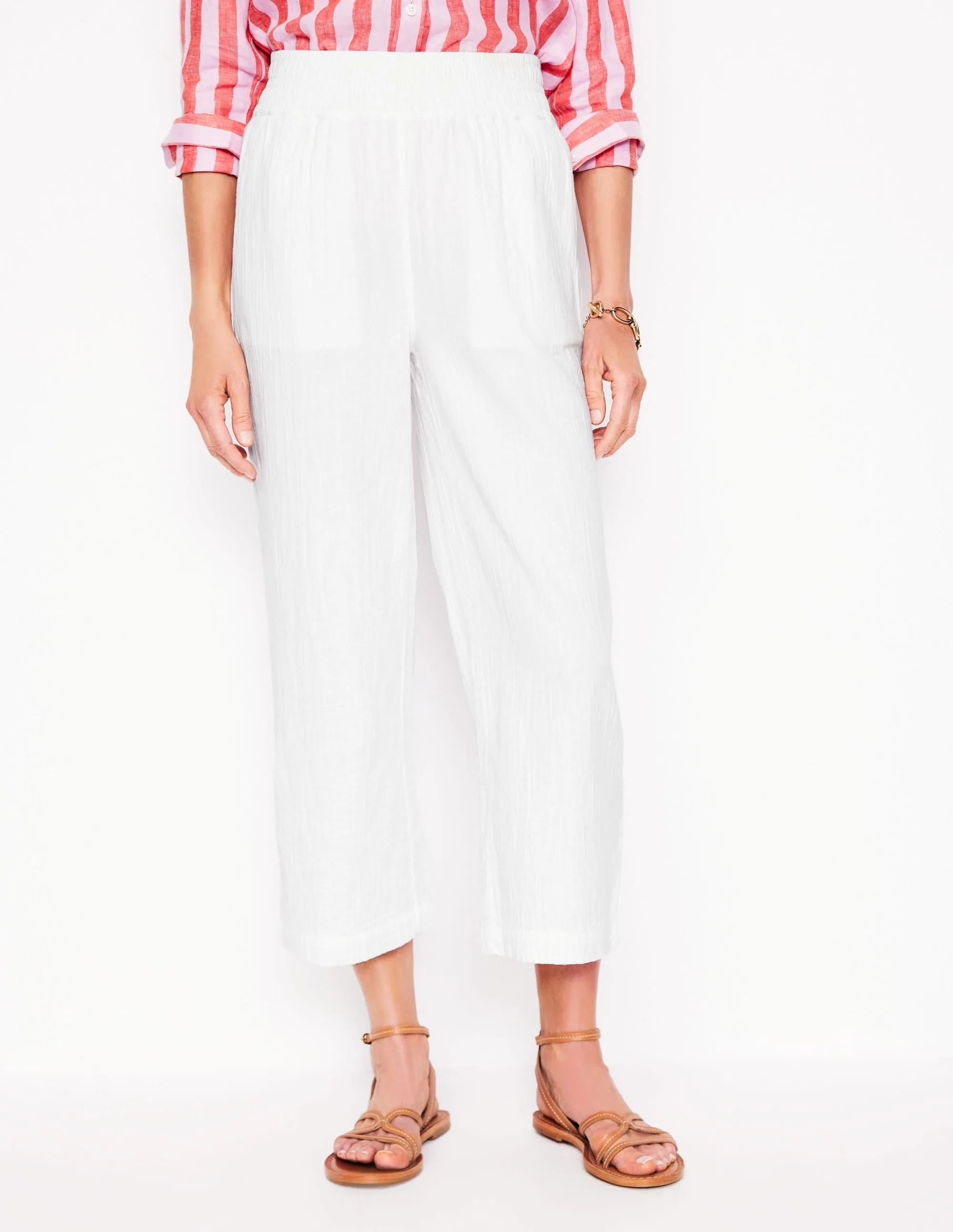 Cropped Double Cloth Trousers-White