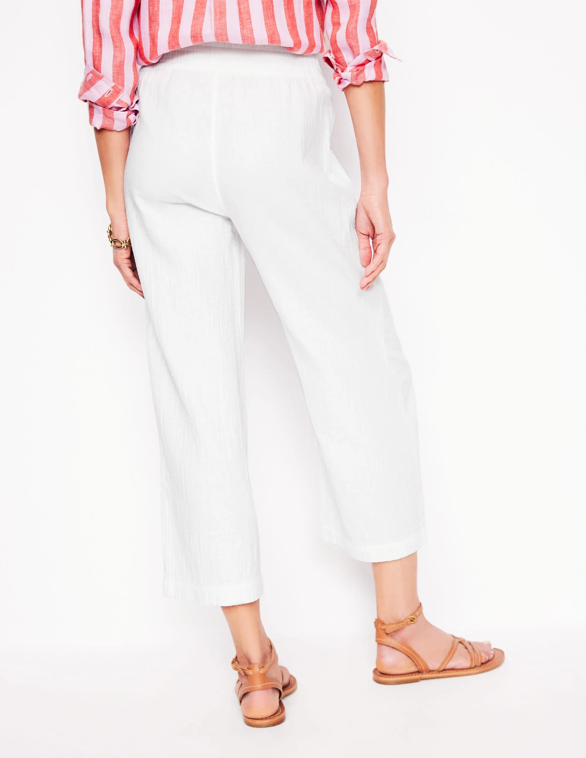Cropped Double Cloth Trousers-White