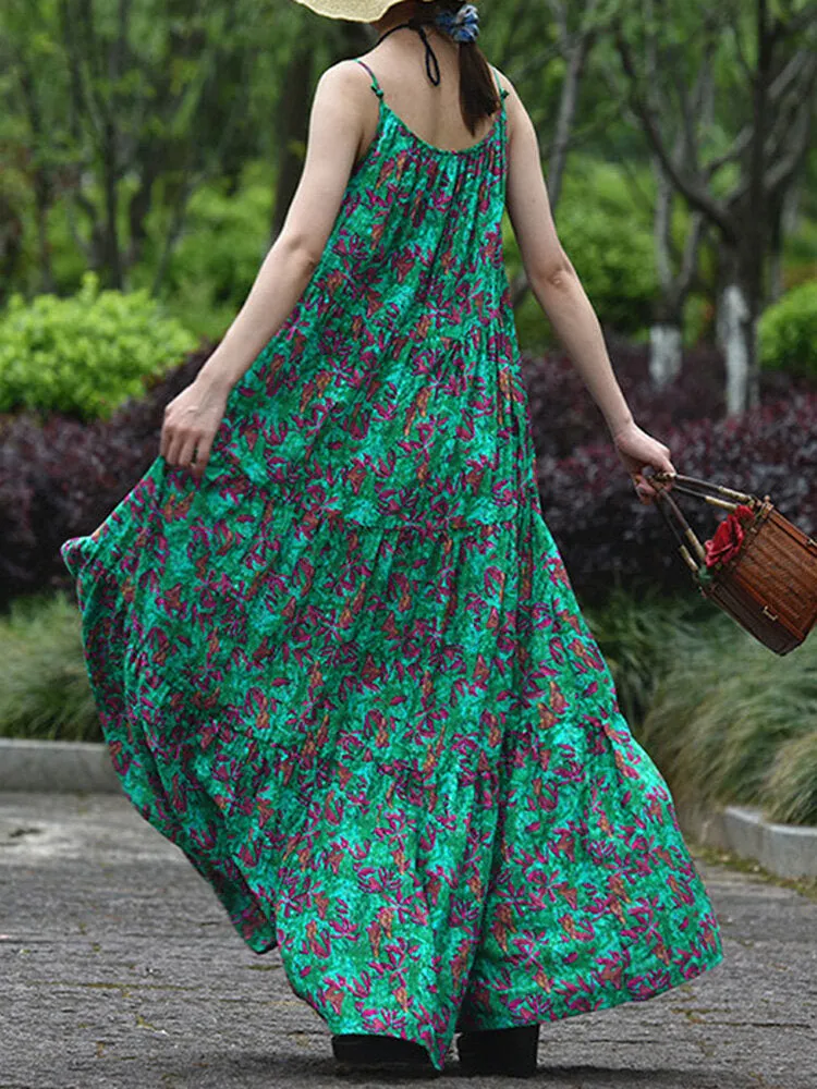 Floral Cotton Dress Green Dress Women