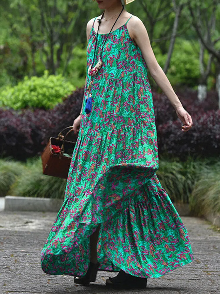 Floral Cotton Dress Green Dress Women
