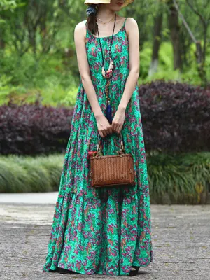 Floral Cotton Dress Green Dress Women