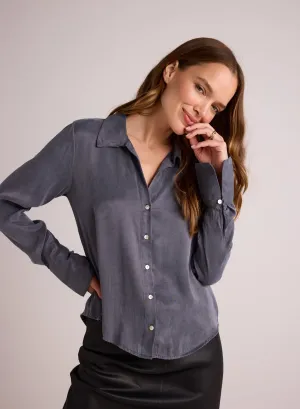 Flowy Wide Collar Button Down - Slate Stone