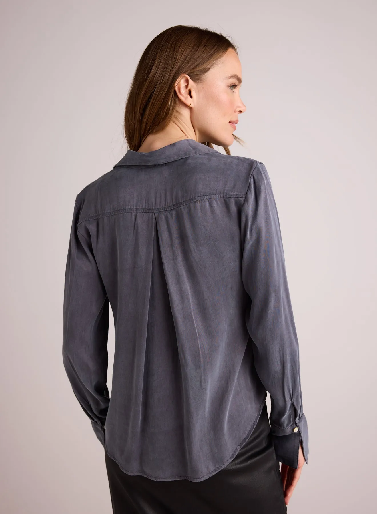 Flowy Wide Collar Button Down - Slate Stone