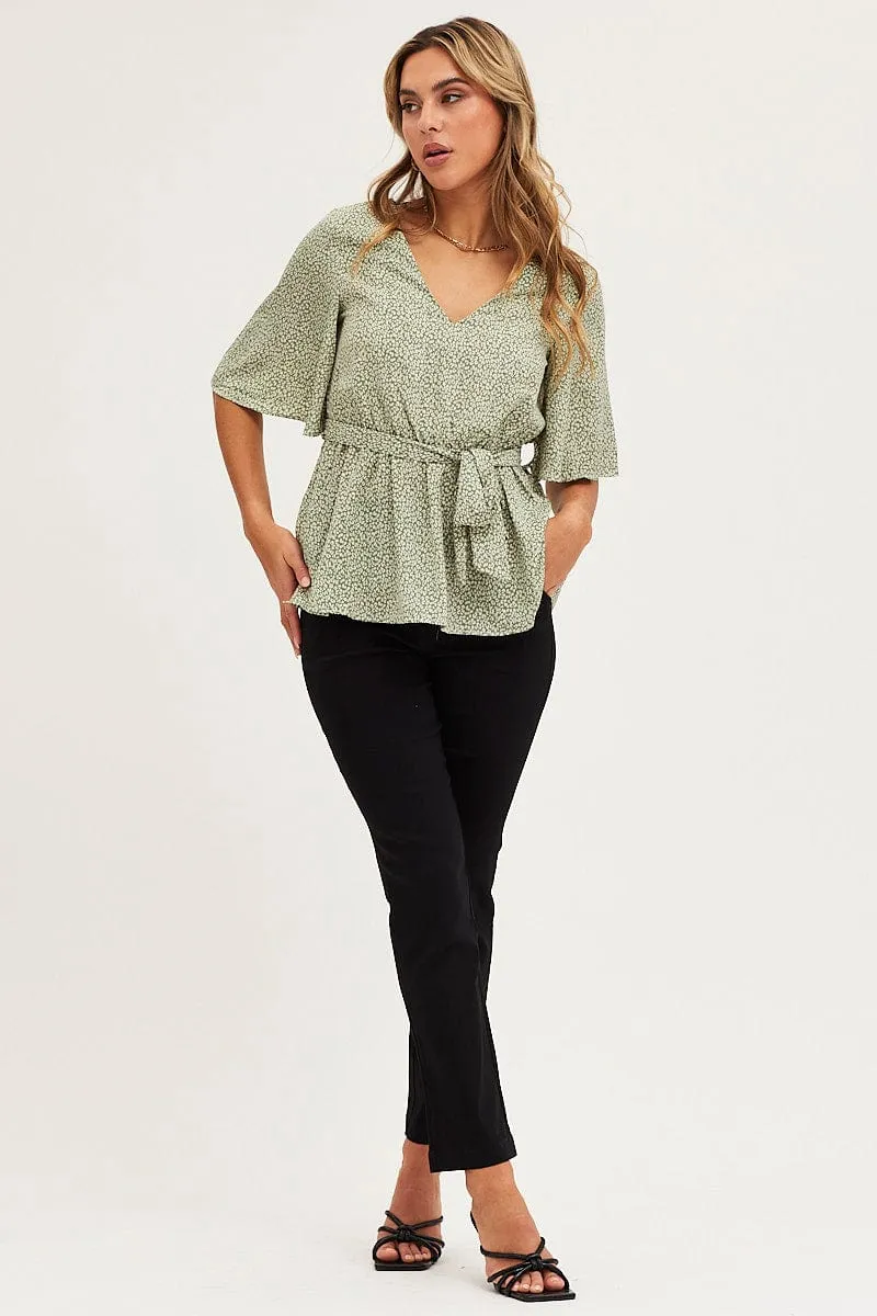 Geo Print Bell Sleeve Top