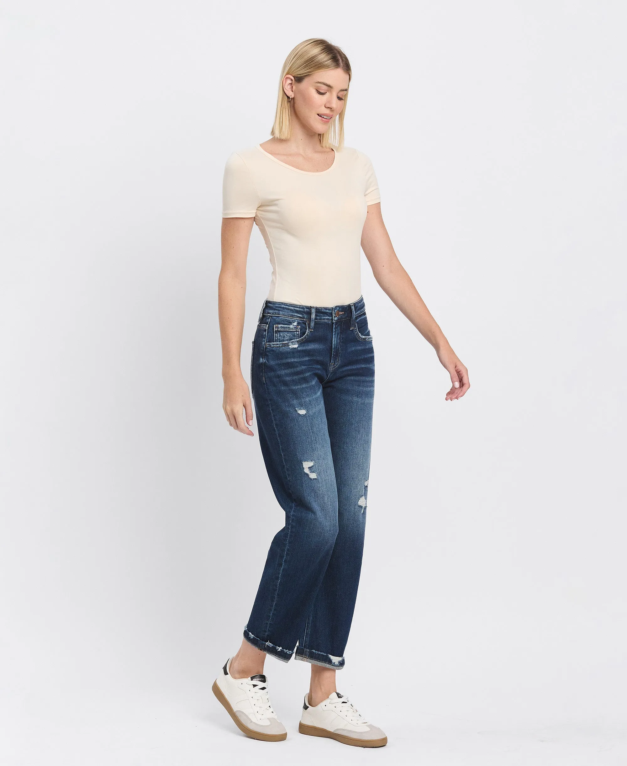 Glaucous - High Rise Cuffed Barrel Leg Jeans