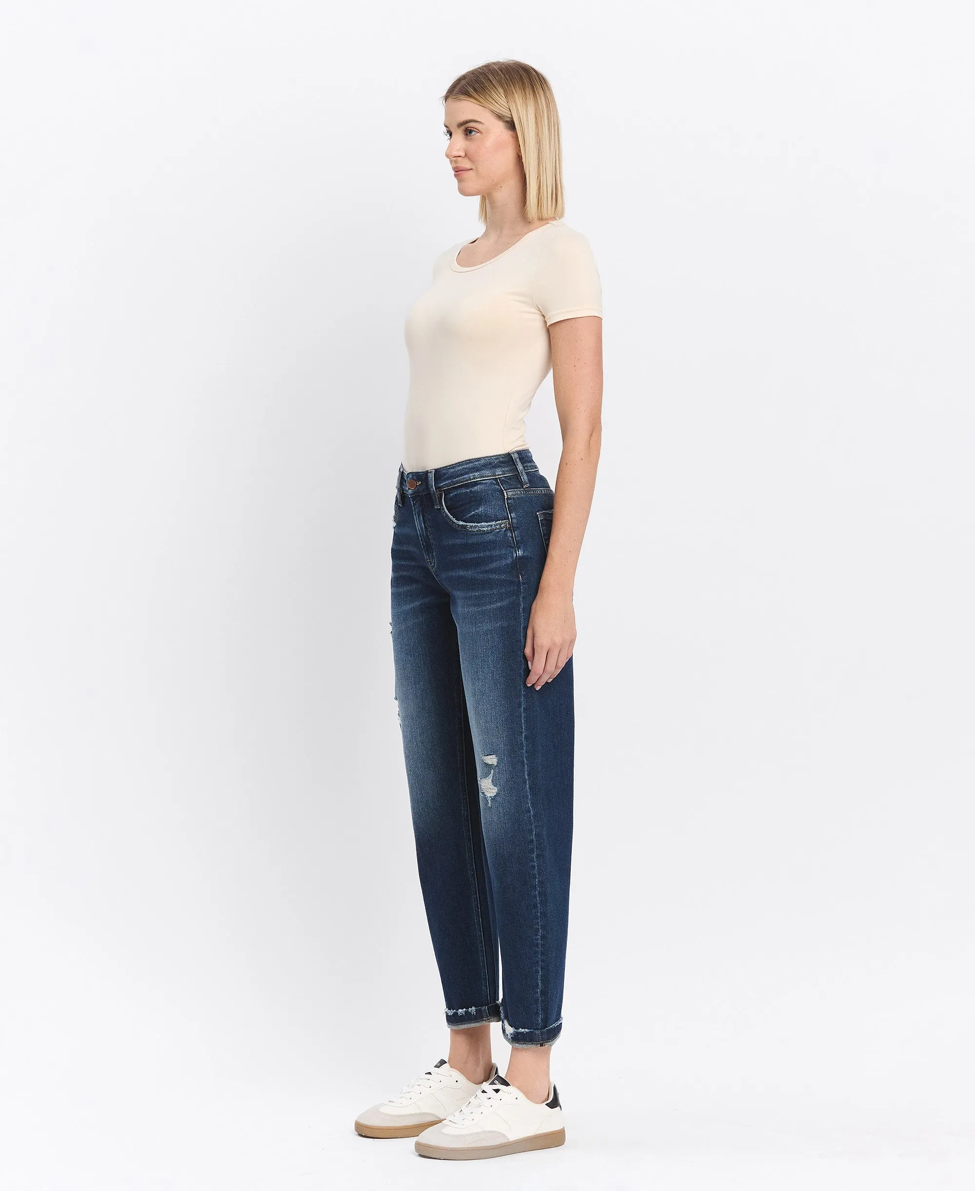 Glaucous - High Rise Cuffed Barrel Leg Jeans