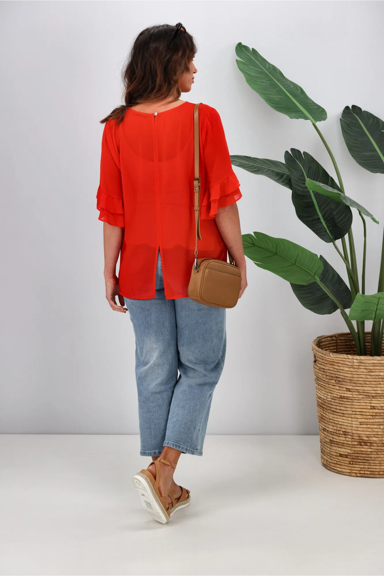 Gloss by Shine On Harper Frill Sleeve Top Crimson