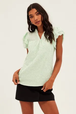 Green Ruffle Sleeve Top
