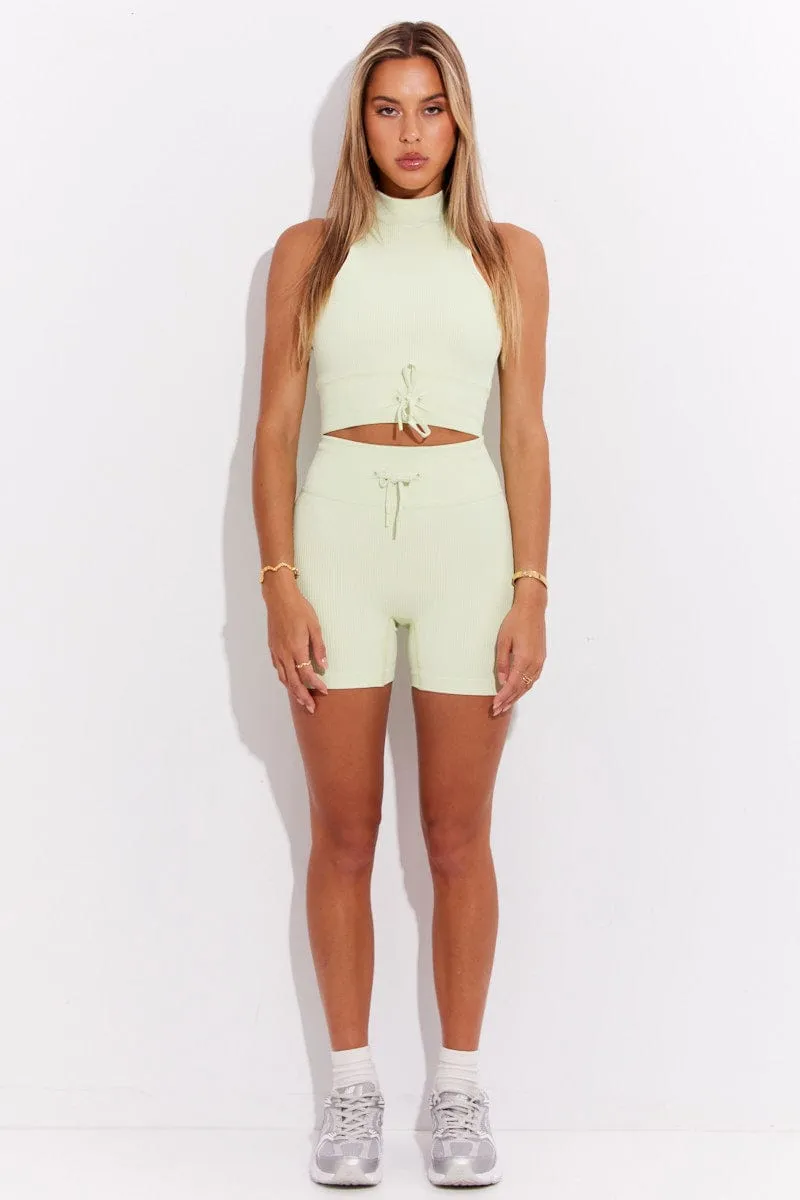 Green Seamless Top And Bike Shorts Activewear Set
