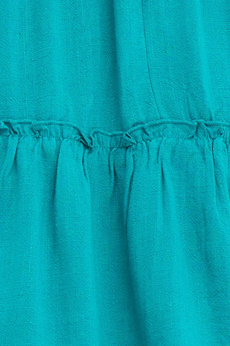 Green Shirred Bust Skater Dress