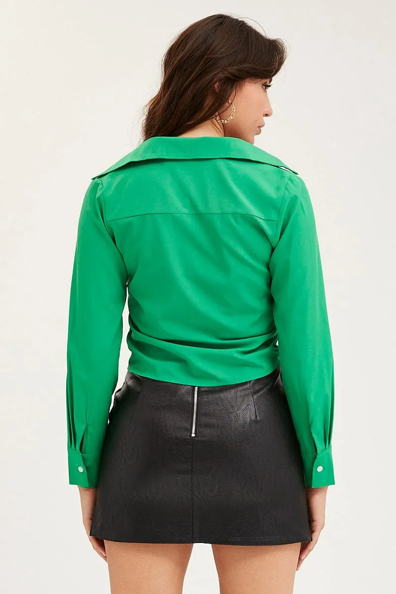 Green Tie Up Top Long Sleeve