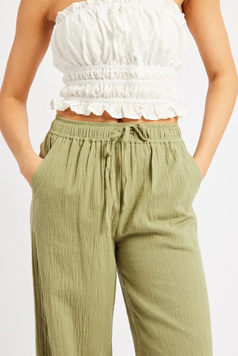 Green Wide Leg Pants High Rise