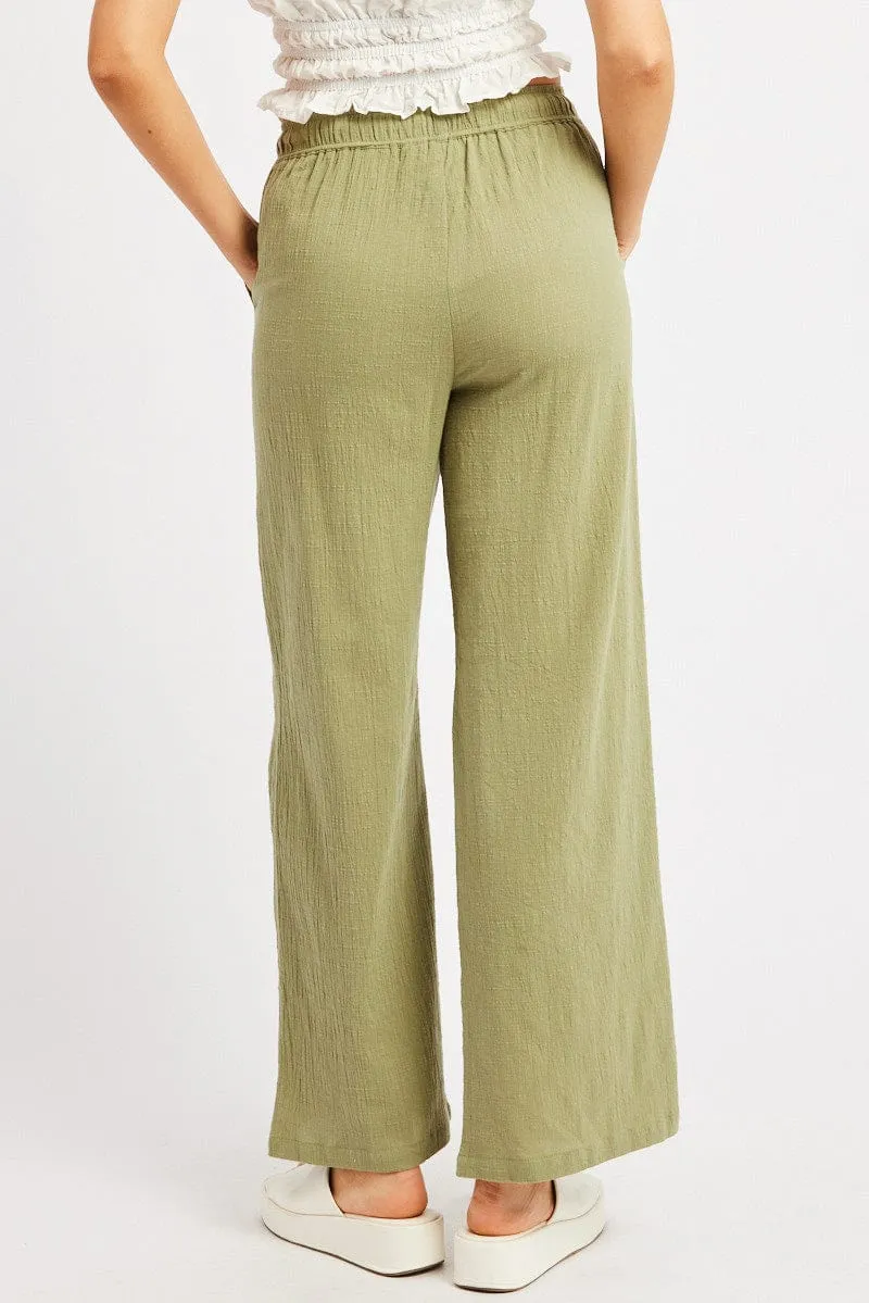 Green Wide Leg Pants High Rise