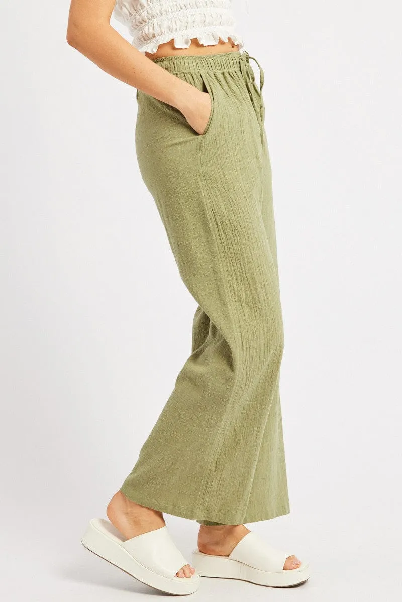 Green Wide Leg Pants High Rise