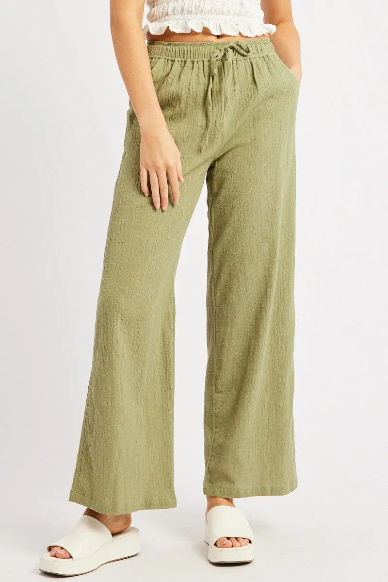 Green Wide Leg Pants High Rise