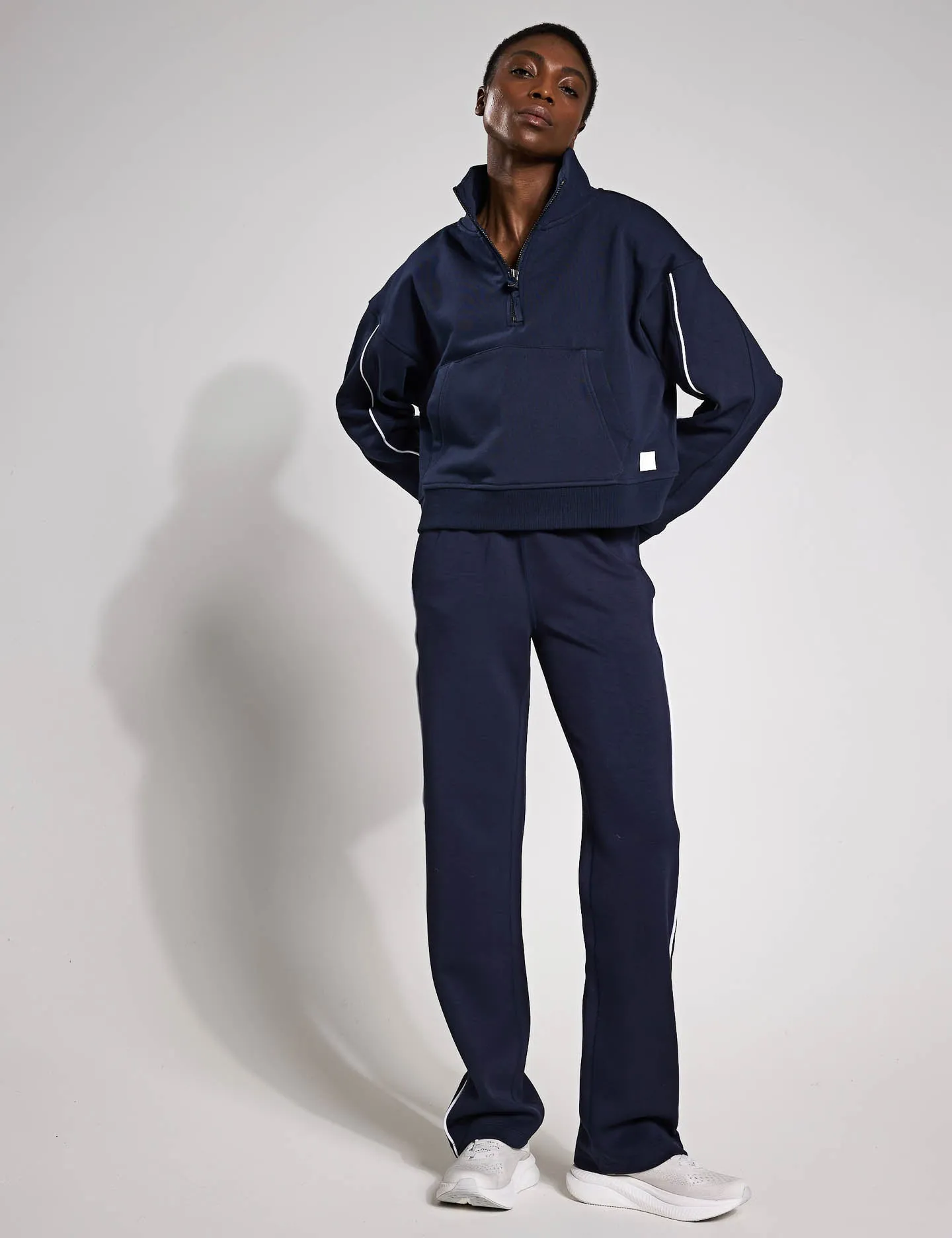 Kirsten Wide Leg Pant - Navy Blue/White Piping