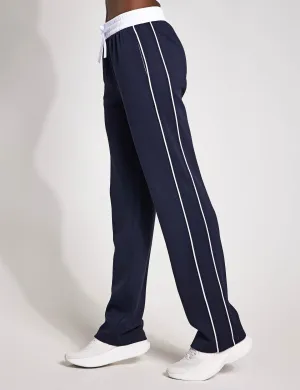 Kirsten Wide Leg Pant - Navy Blue/White Piping