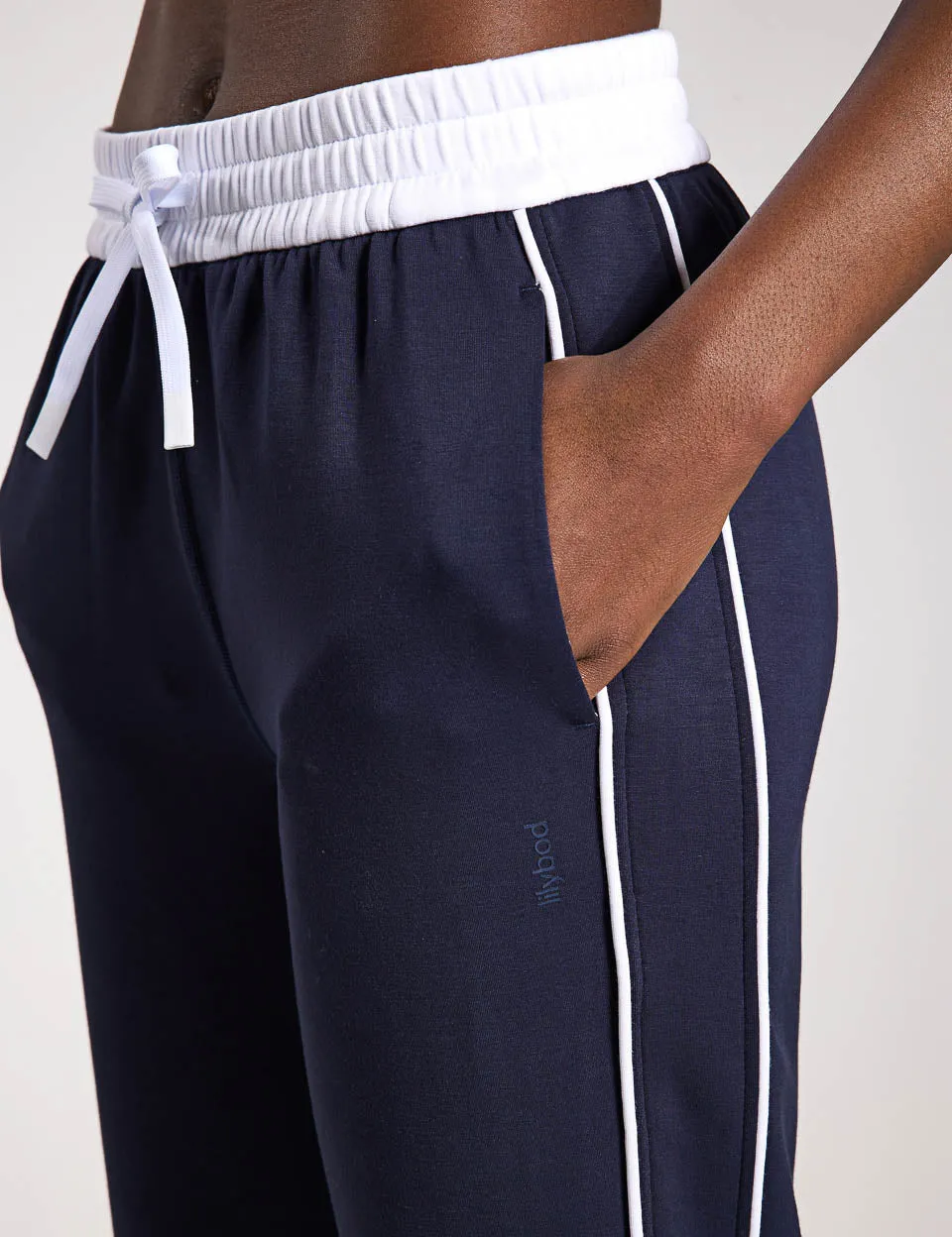Kirsten Wide Leg Pant - Navy Blue/White Piping