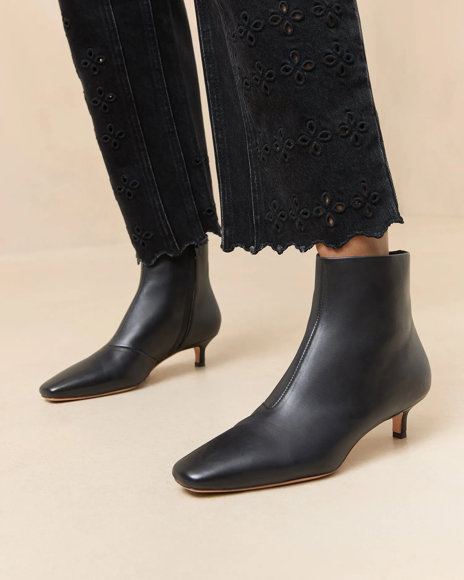Marcella Black Leather Ankle Boot