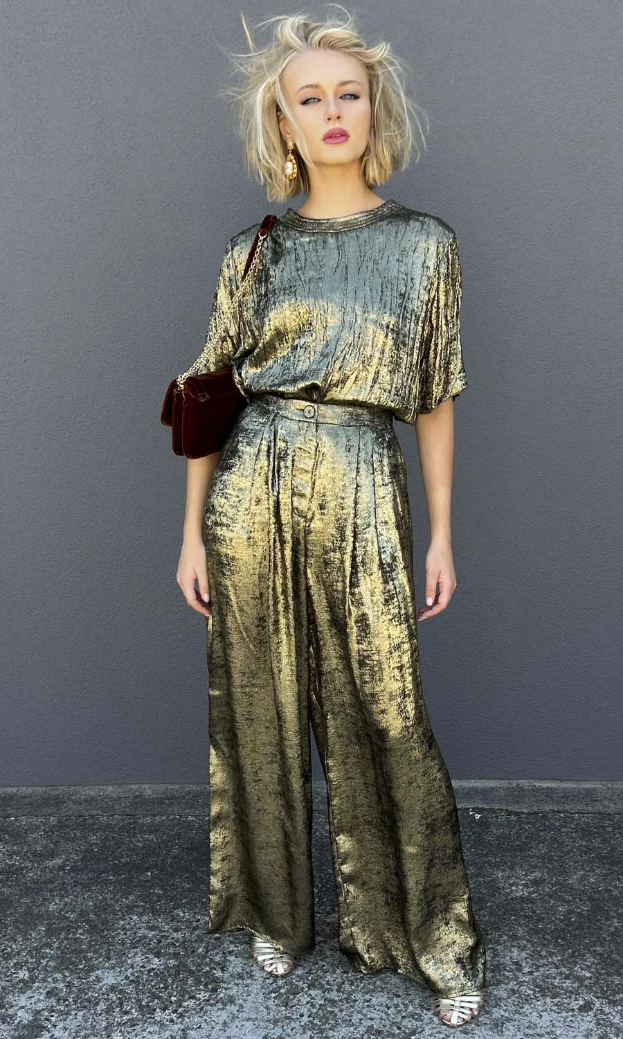 Momoni Patrice Plisse Pant - Gold