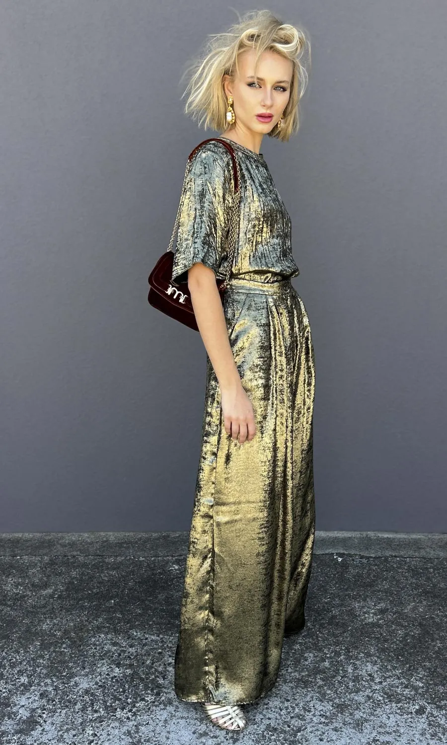 Momoni Patrice Plisse Pant - Gold