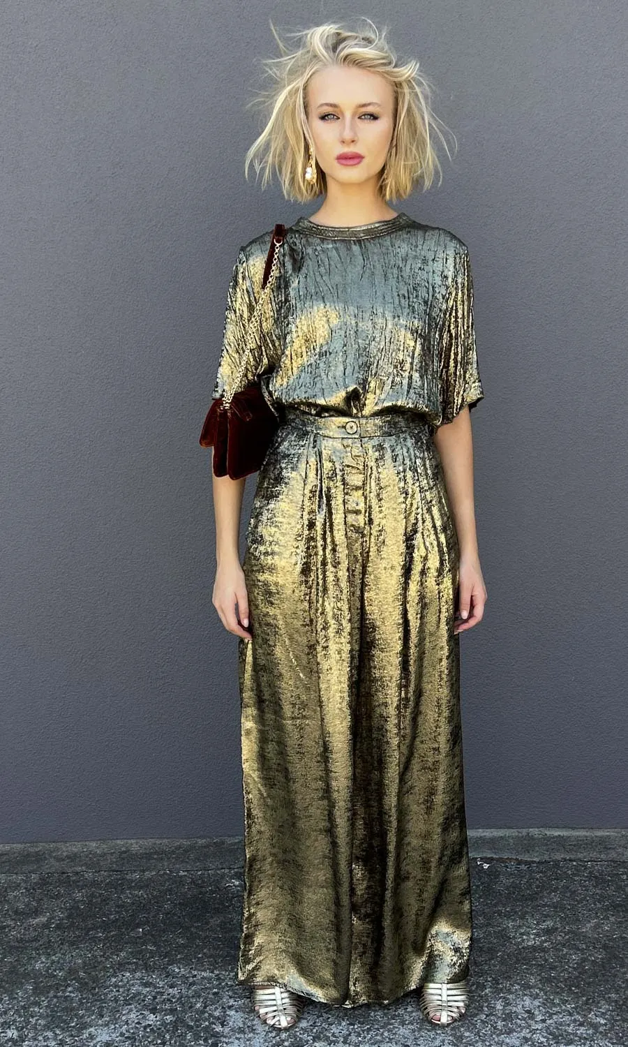 Momoni Patrice Plisse Pant - Gold