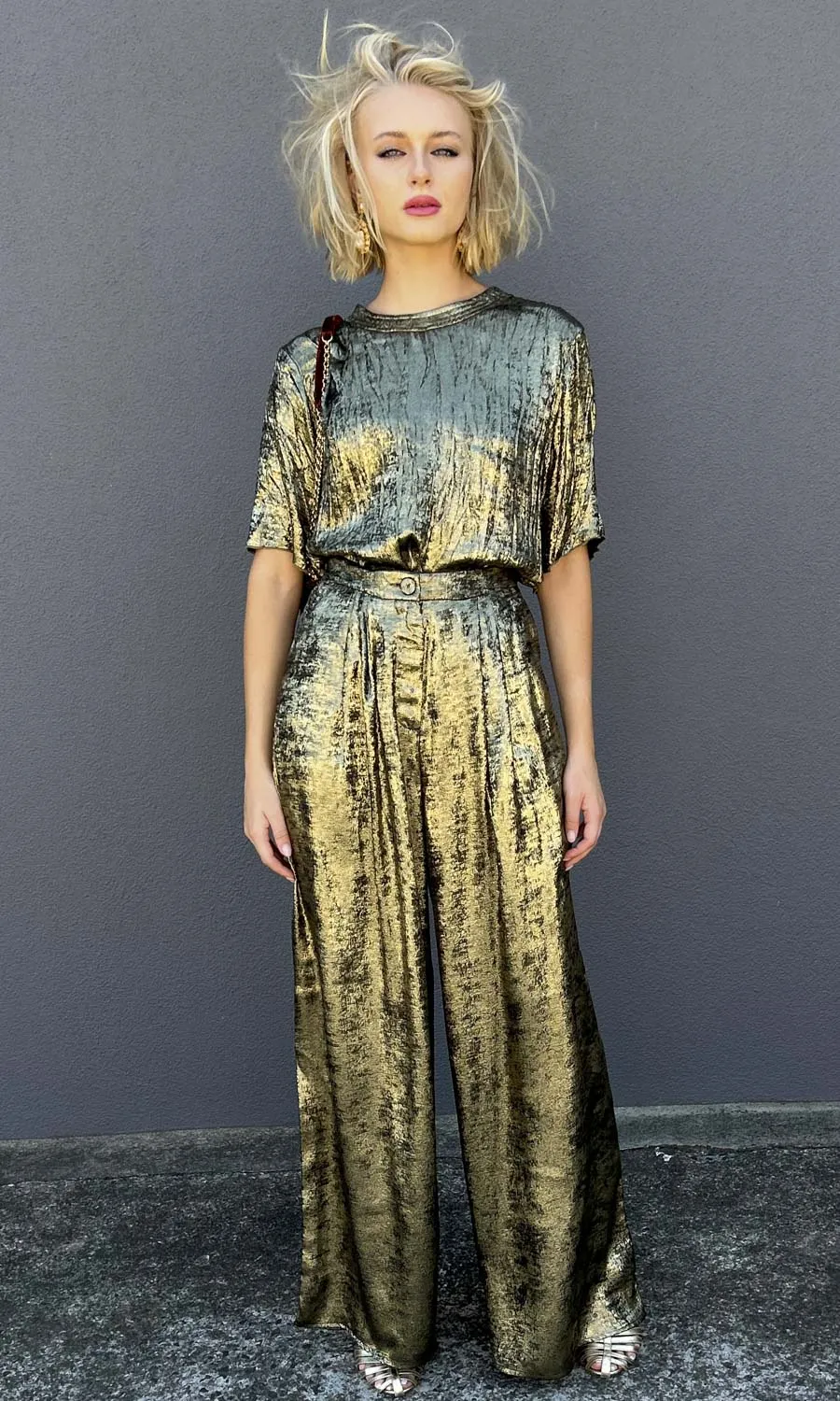 Momoni Patrice Plisse Pant - Gold
