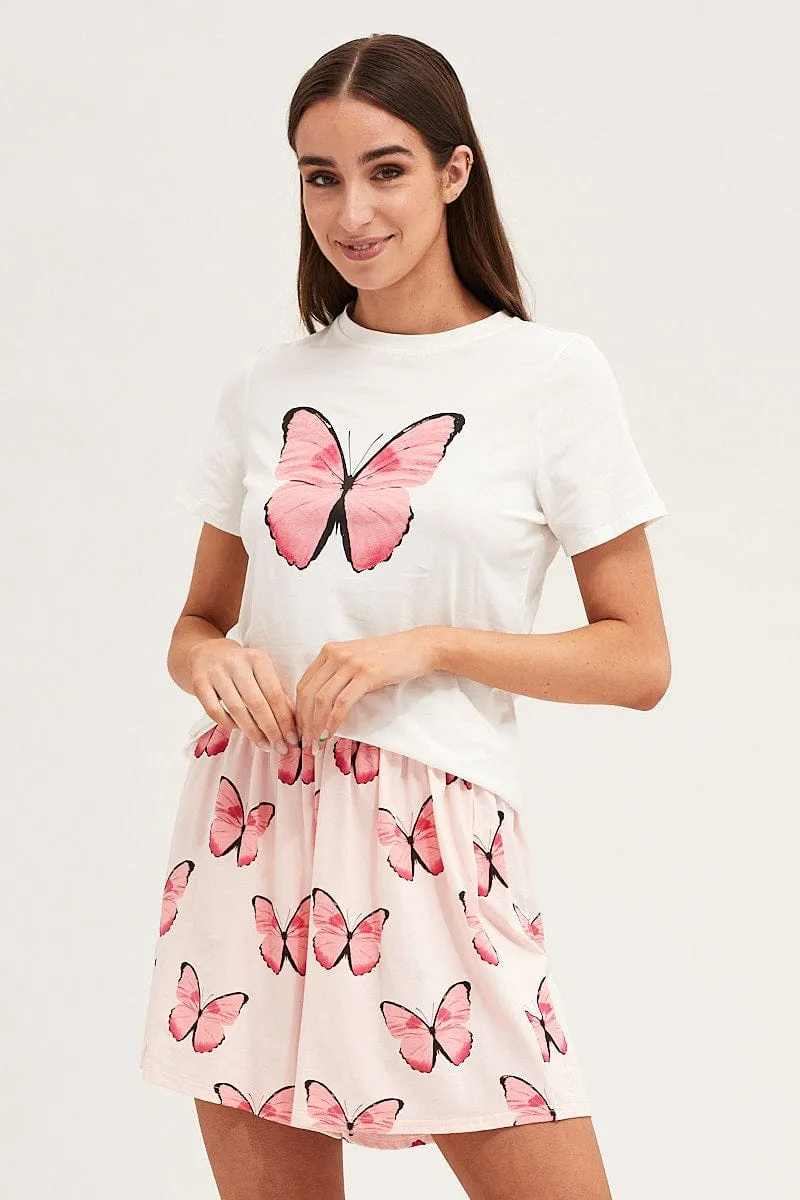 Multi Colour Short Sleeve & Shorts Pj Set