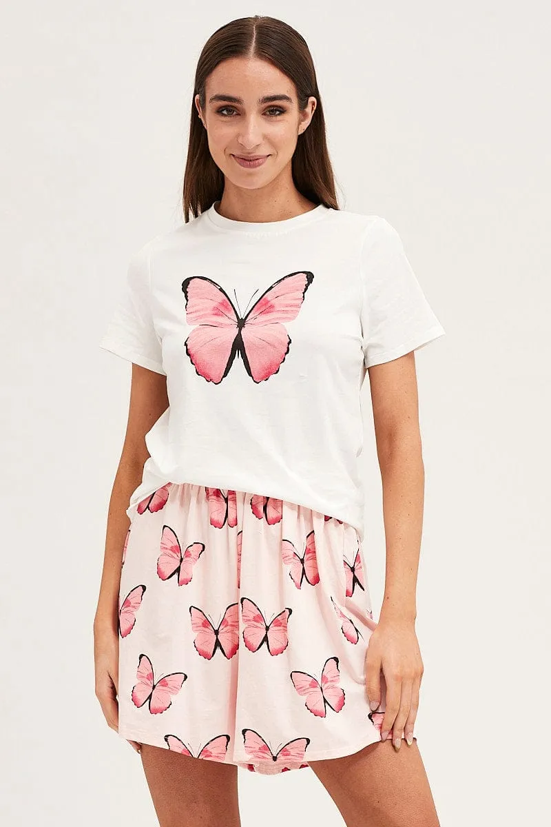 Multi Colour Short Sleeve & Shorts Pj Set