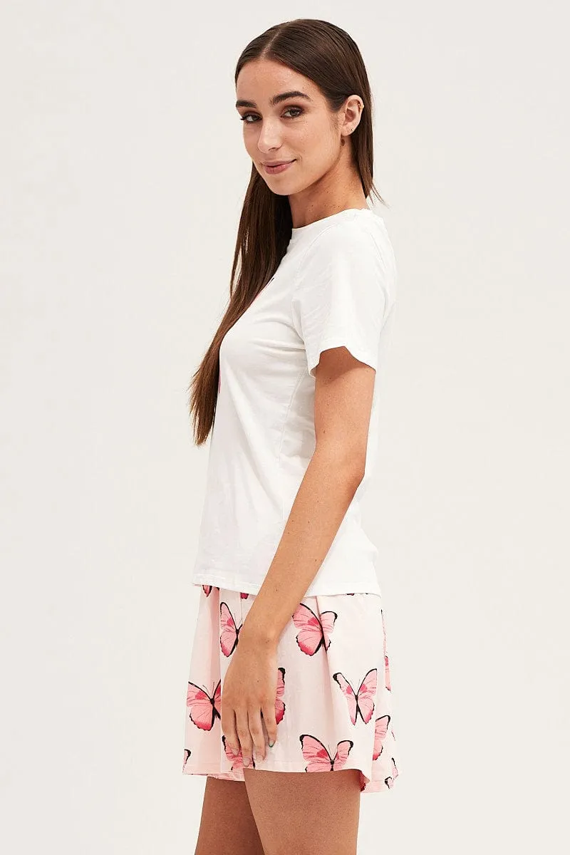 Multi Colour Short Sleeve & Shorts Pj Set