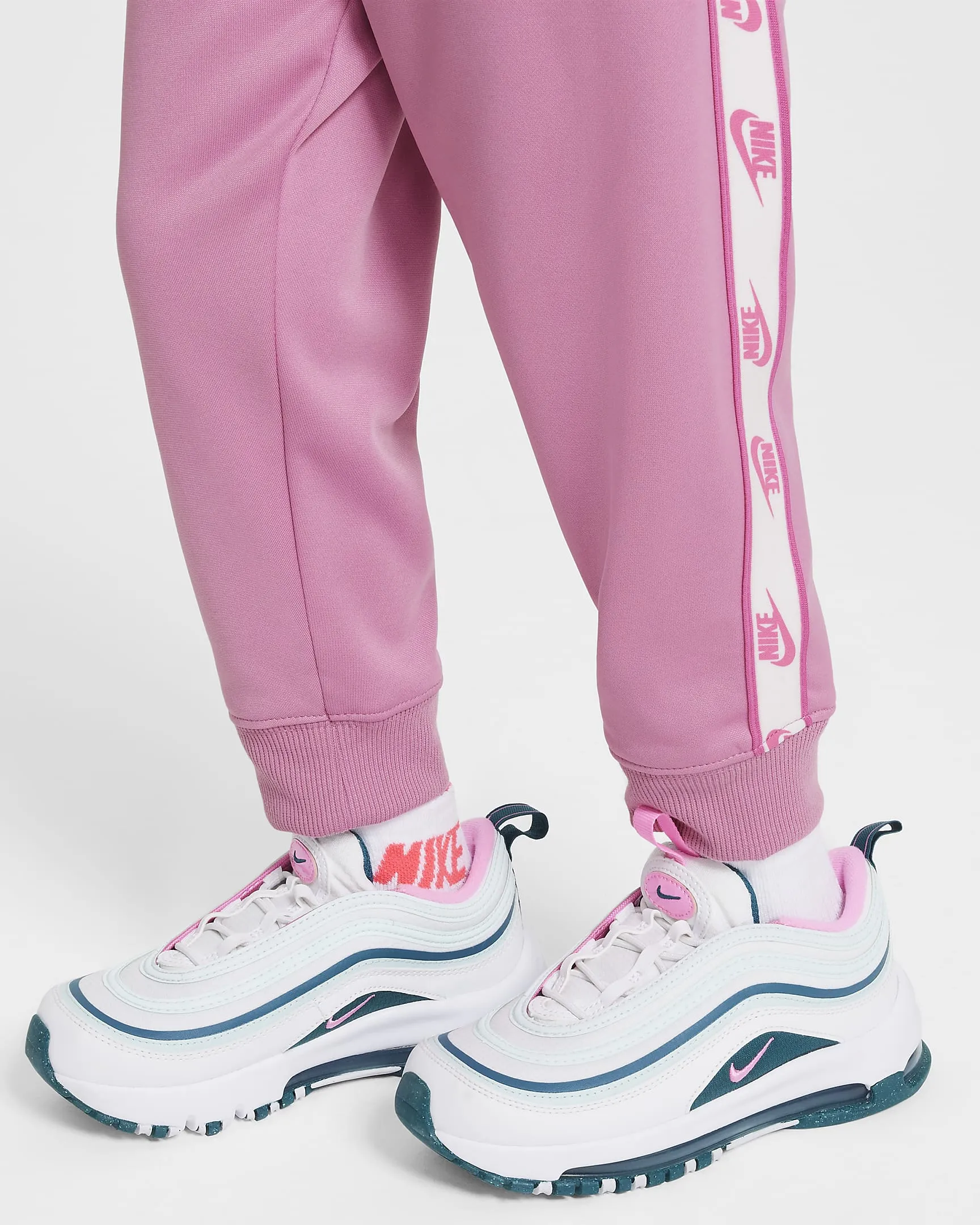 NIKE KID'S LOGO TAPING FUCHSIA FULL ZIP TRACKSUIT SET