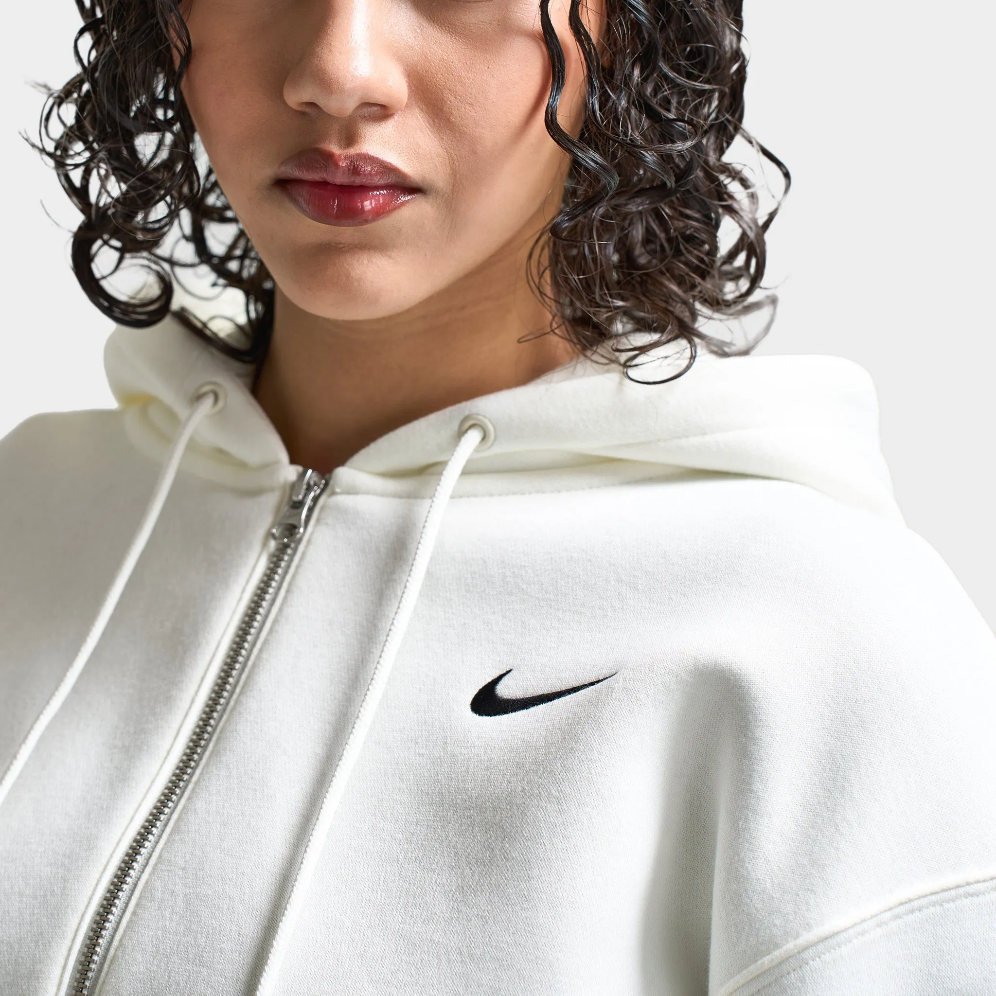 Nike Sportswear Women's Phoenix Fleece Loose Crop Full Zip Hoodie Sail / Black