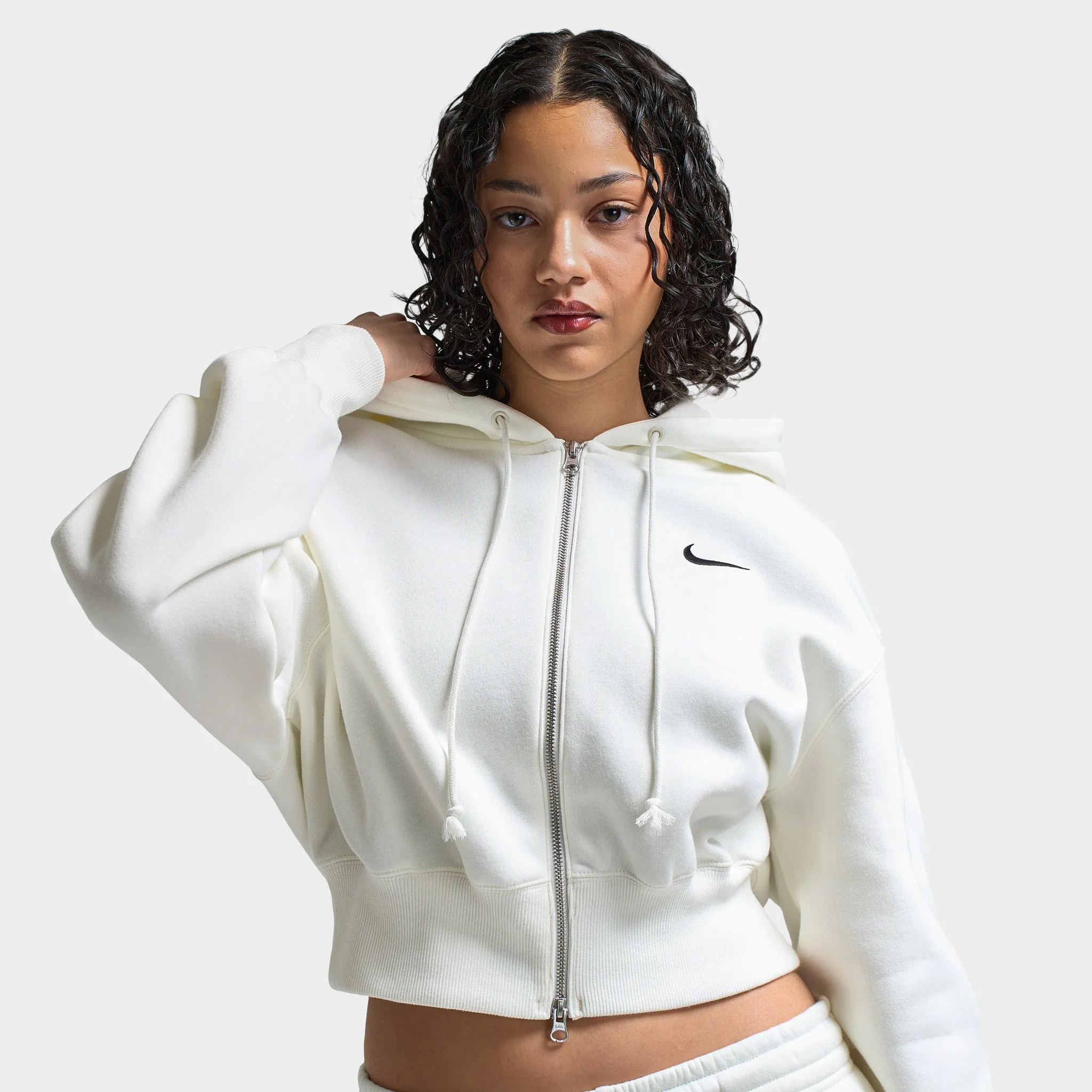 Nike Sportswear Women's Phoenix Fleece Loose Crop Full Zip Hoodie Sail / Black