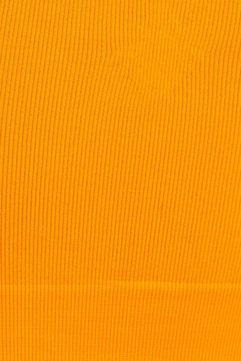 Orange High Neck Rib Bind Detail Seamless Tank