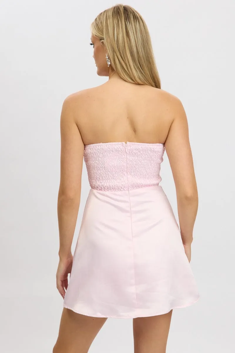 Pink Fit And Flare Dress Ribbon Detail
