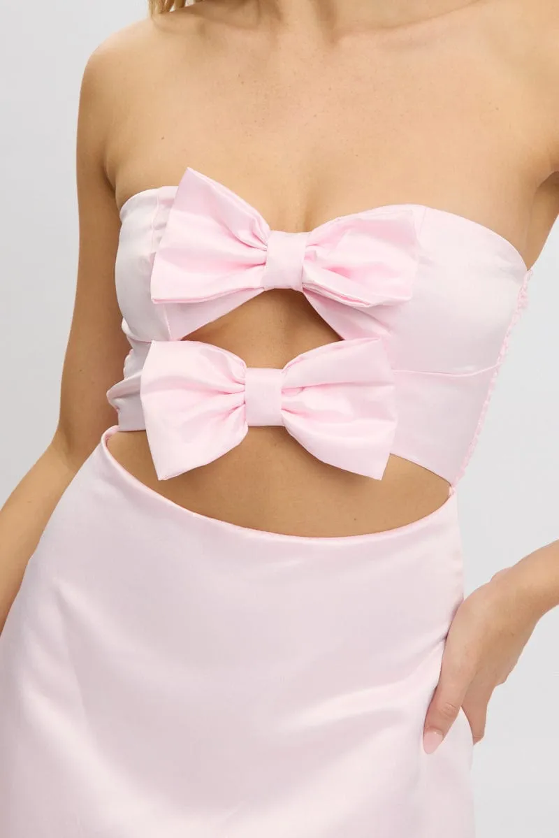 Pink Fit And Flare Dress Ribbon Detail