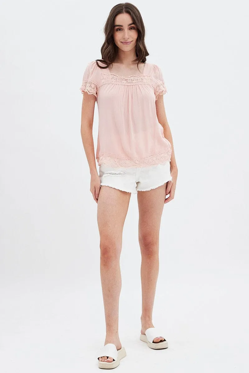 Pink Lace Trim Top