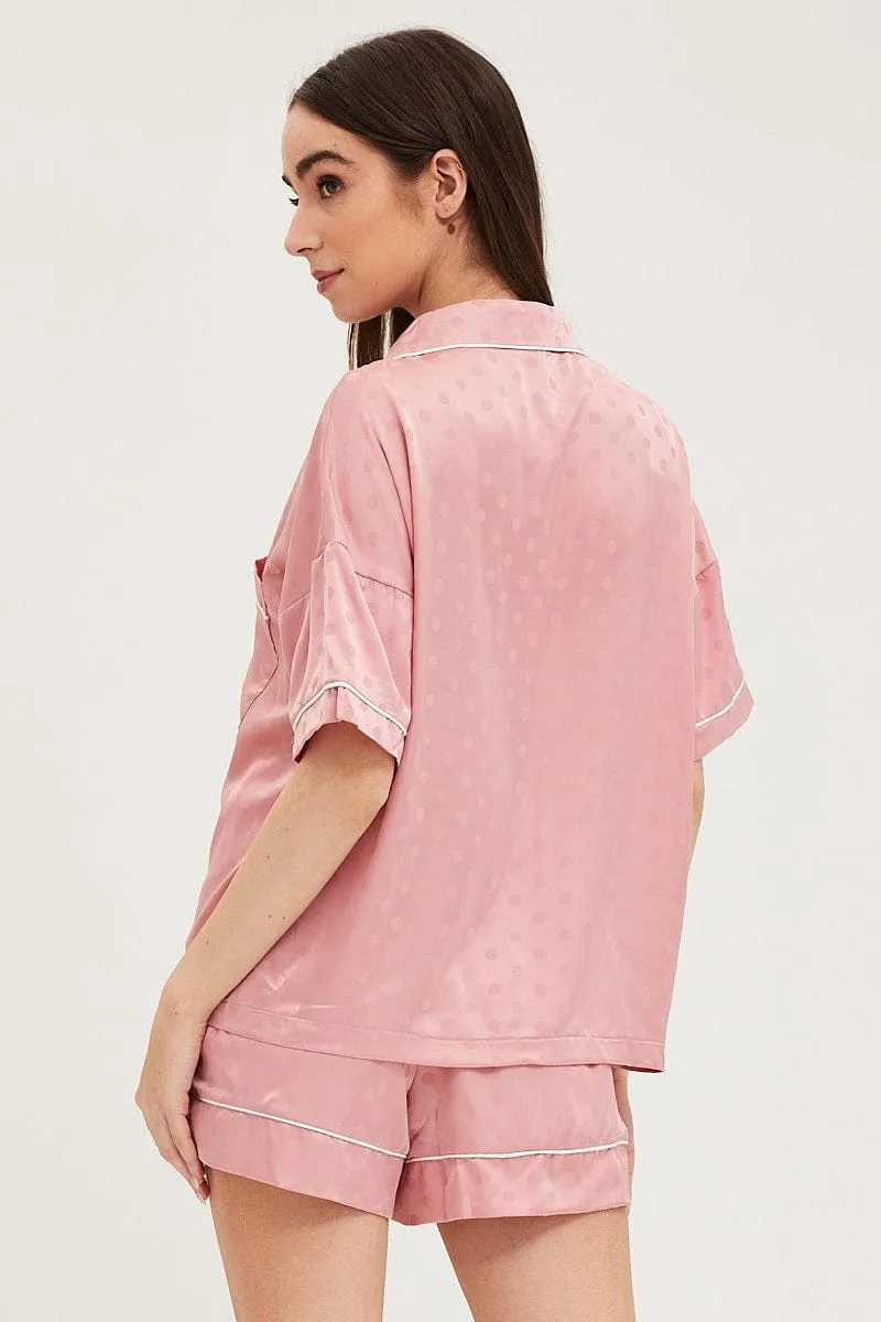 Pink Satin Pajamas Set Short Sleeve