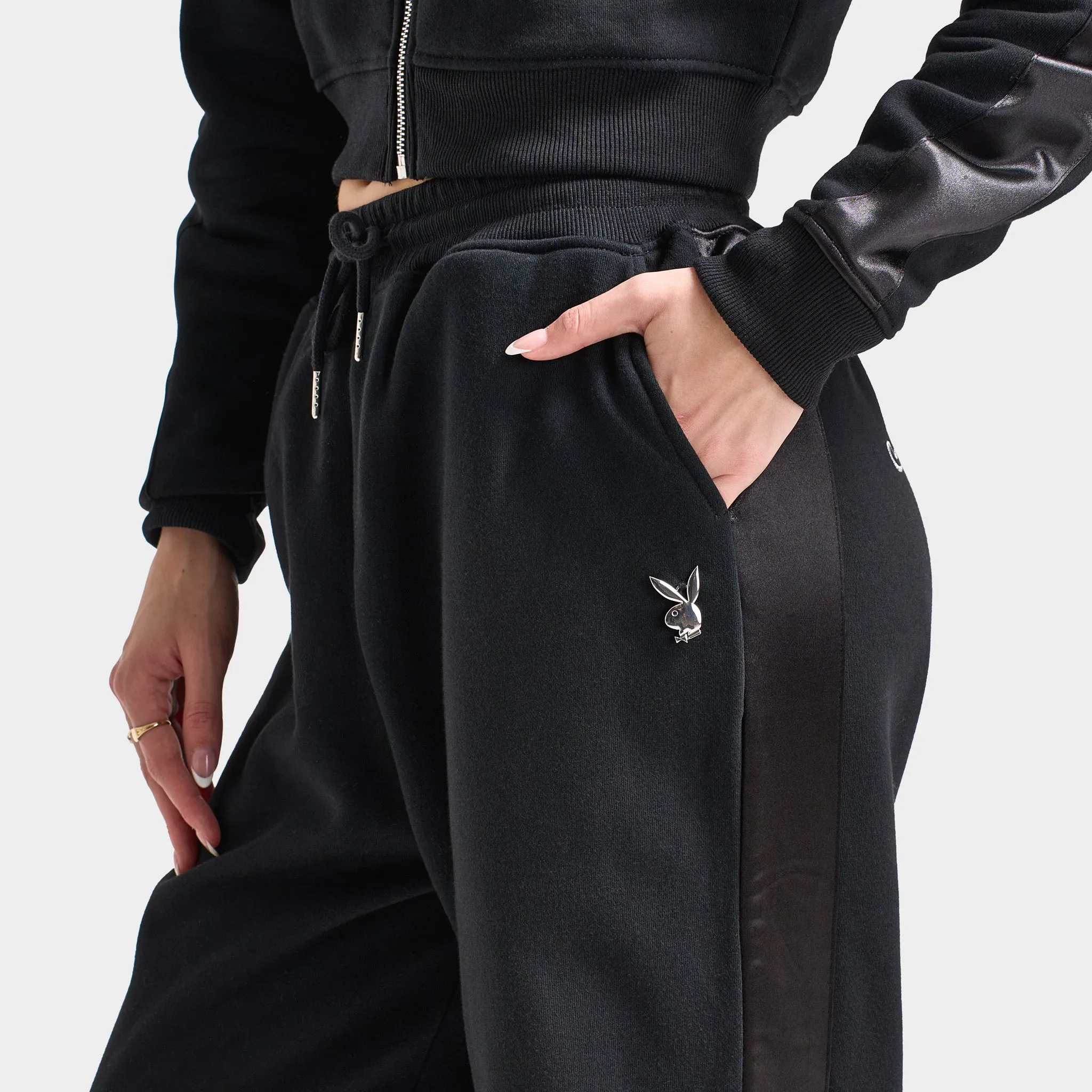 Playboy Script Wide Leg Track Pants / Black