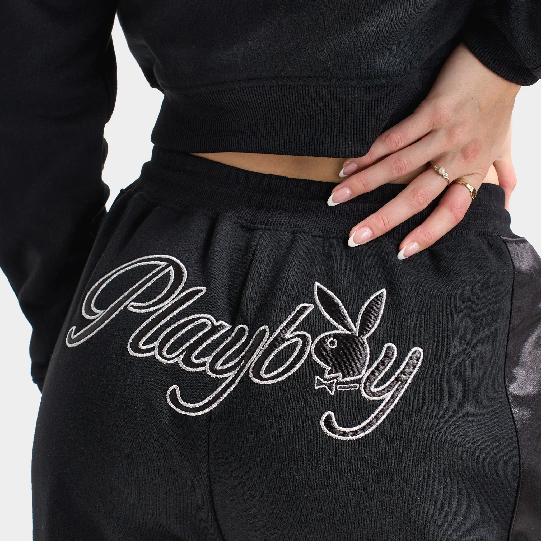 Playboy Script Wide Leg Track Pants / Black