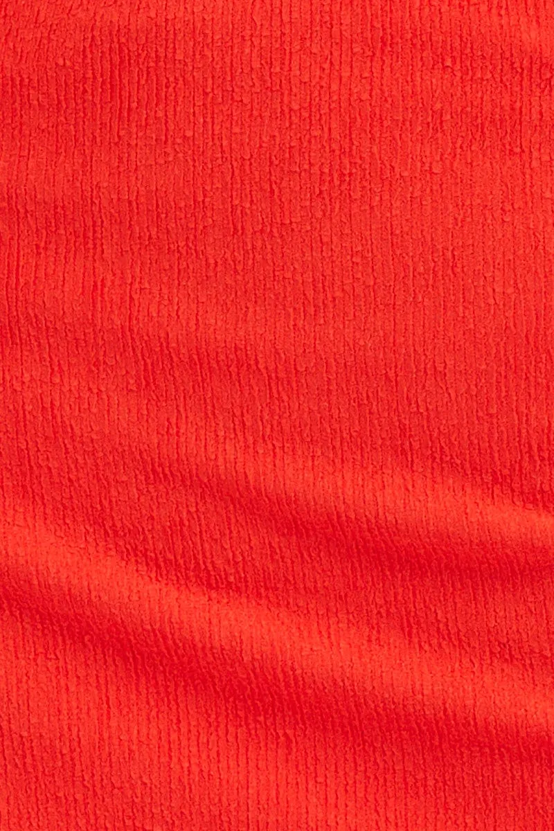 Red Long Sleeve Tie Front Textured Tie Top