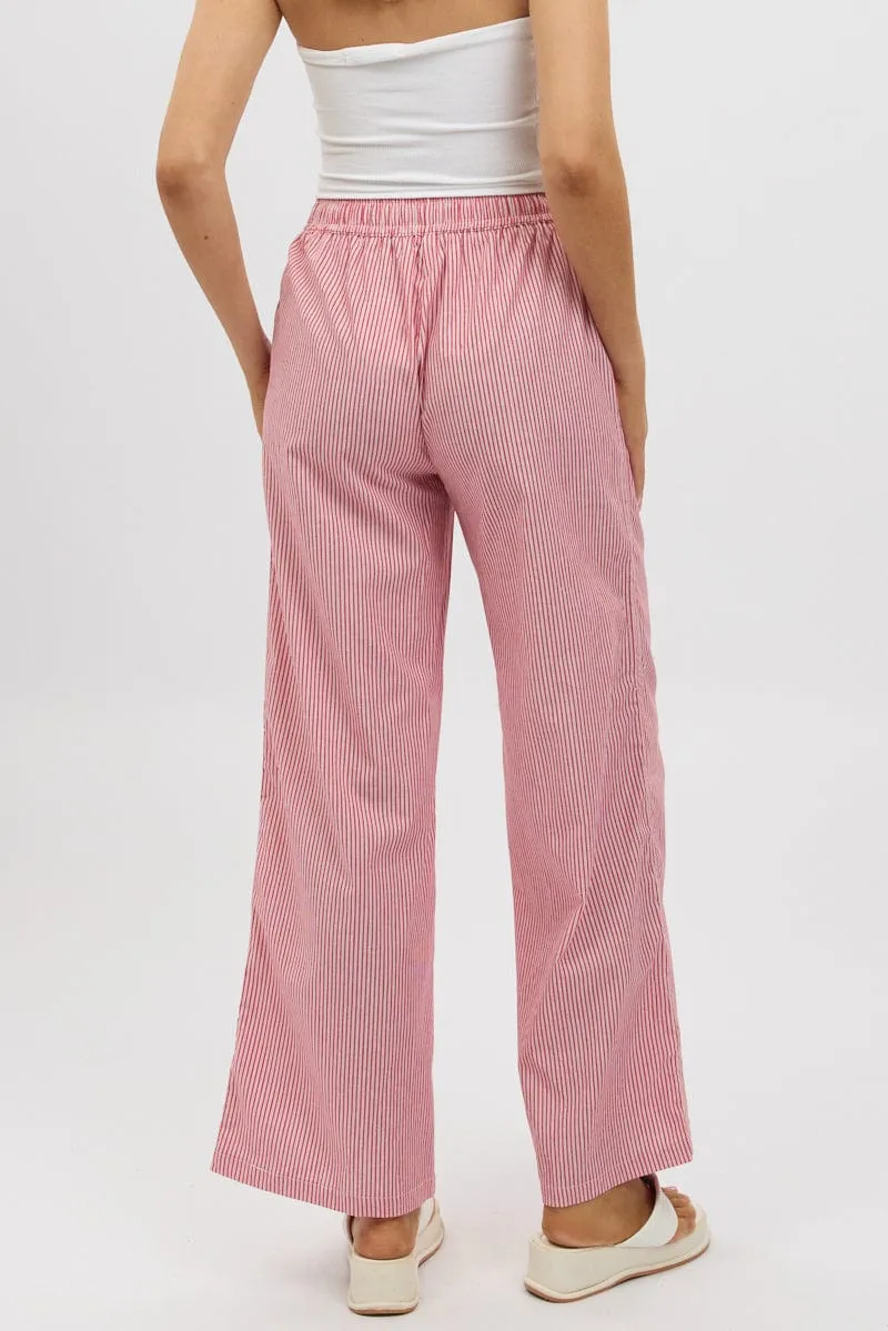 Red Stripe Wide Leg Pants High Rise