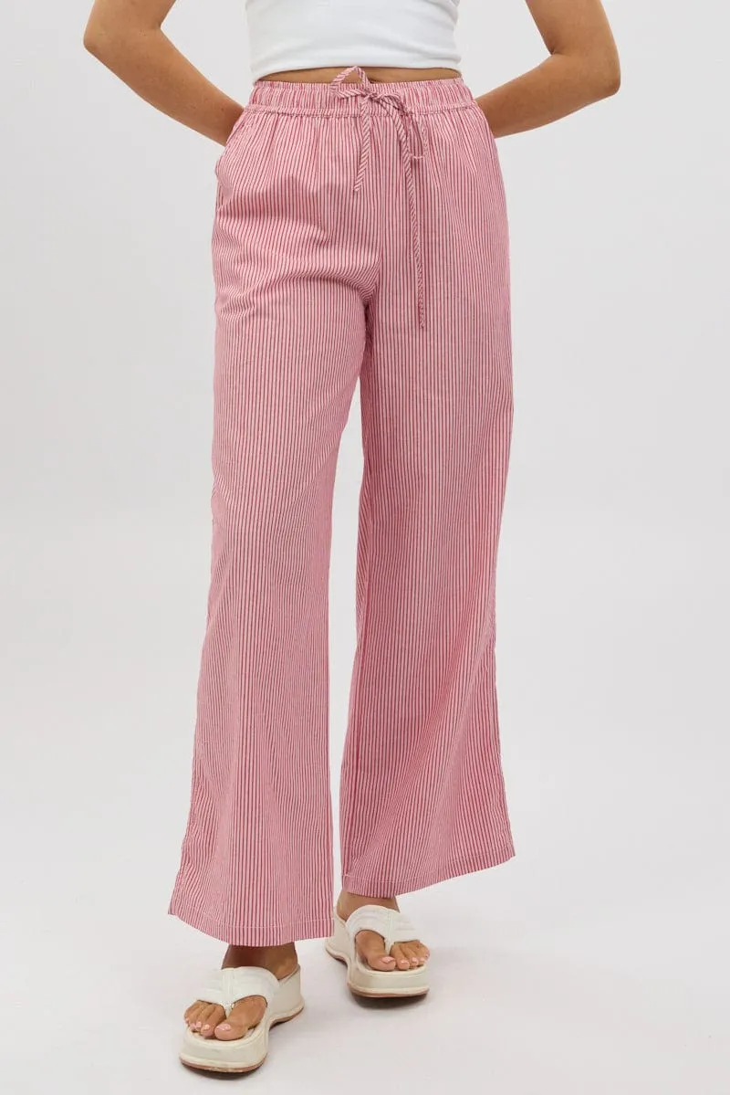 Red Stripe Wide Leg Pants High Rise