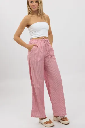 Red Stripe Wide Leg Pants High Rise