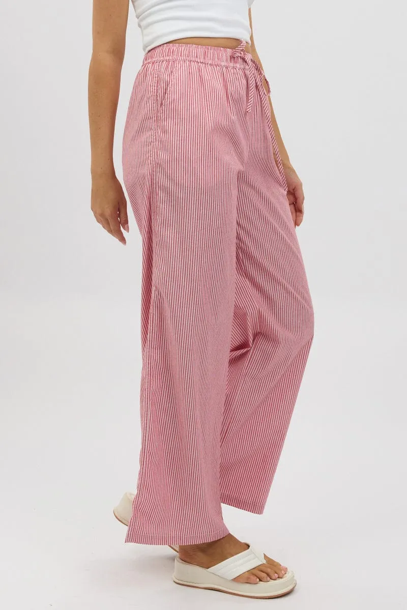 Red Stripe Wide Leg Pants High Rise